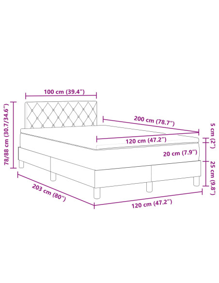 Letto con Box Spring e Materasso Grigio Chiaro 120x200 cm Velluto