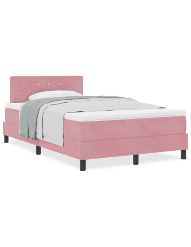 Letto a molle con materasso Rosa 120 x 200 cm Velluto