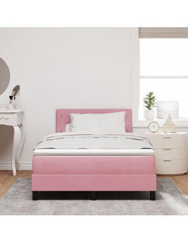 Letto a molle con materasso Rosa 120 x 200 cm Velluto