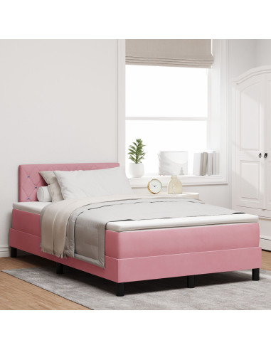 Letto a molle con materasso Rosa 120 x 200 cm Velluto
