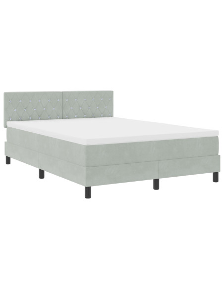 Letto a molle con materasso Grigio chiaro 140 x 190 cm Velluto