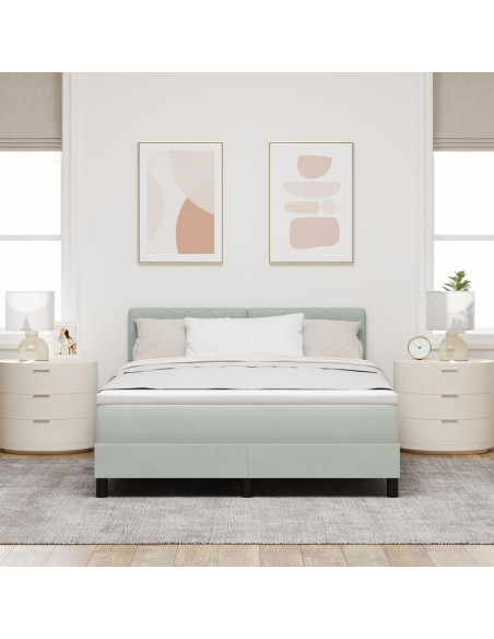 Letto Box Spring con Materasso Grigio Chiaro 160x200 cm Velluto