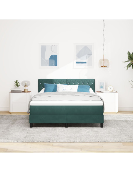 Letto Box Spring con Materasso Verde Scuro 160x200 cm Velluto