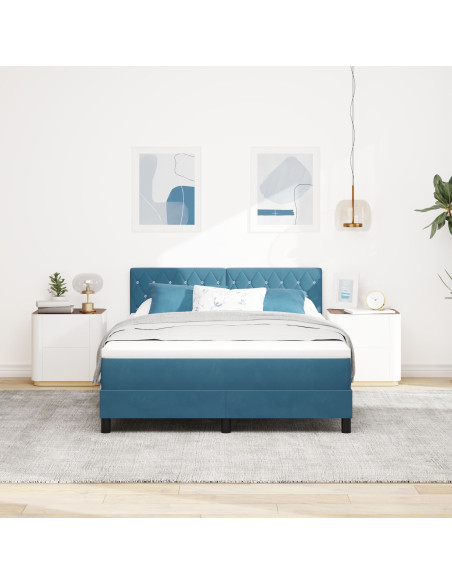 letto con box spring e materasso blu scuro 160x200 cm in velluto
