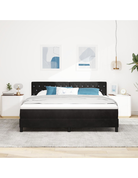Letto con Rete a Molle e Materasso Super King Nero Velluto