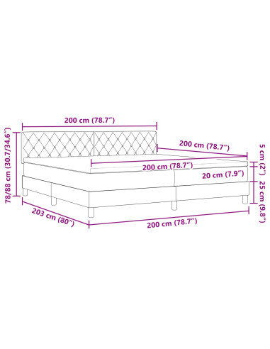 Letto a molle con materasso Grigio chiaro 200 x 200 cm Velluto