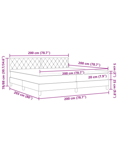Letto Box Spring  con Materasso Grigio Chiaro 200x200 cm Velluto