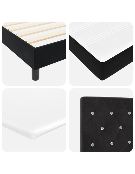 Letto Box Spring con Materasso Nero 200x200 cm Velluto