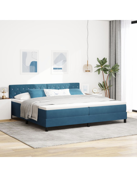 Letto a strongbox spring/strong con materasso blu scuro 200x200 cm in velluto