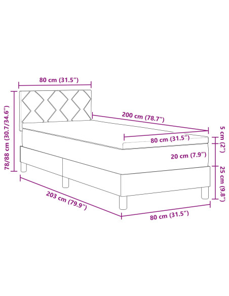 Letto a molle con materasso Verde Scuro 80 x 200 cm Velluto