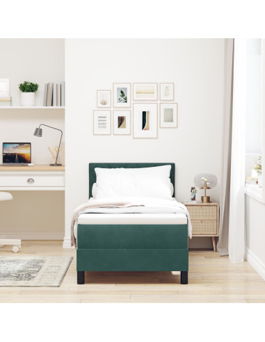 Letto a molle con materasso Verde Scuro 80 x 200 cm Velluto