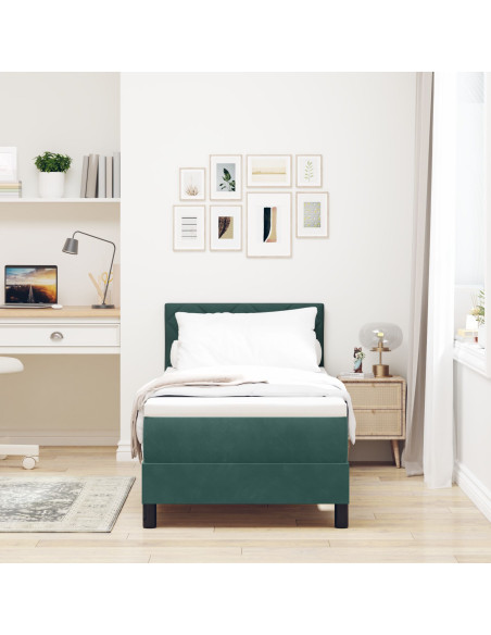Letto a molle con materasso Verde Scuro 80 x 200 cm Velluto