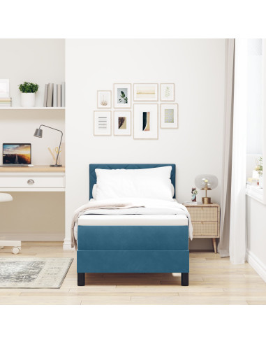 Letto a molle con materasso Blu Scuro 80 x 200 cm Velluto
