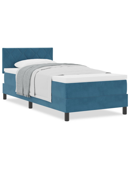 Letto a molle con materasso Blu Scuro 90 x 190 cm Velluto