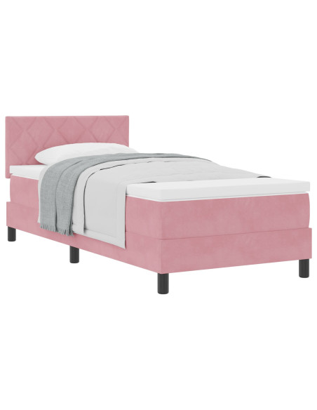 Letto Box Spring con Materasso Rosa Singolo in Velluto