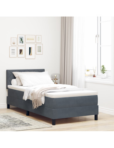 Letto a molle con materasso Grigio scuro 90 x 200 cm Velluto