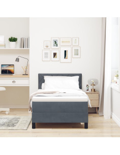 Letto a molle con materasso Grigio scuro 100 x 200 cm Velluto