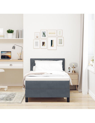 Letto a molle con materasso Grigio scuro 100 x 200 cm Velluto