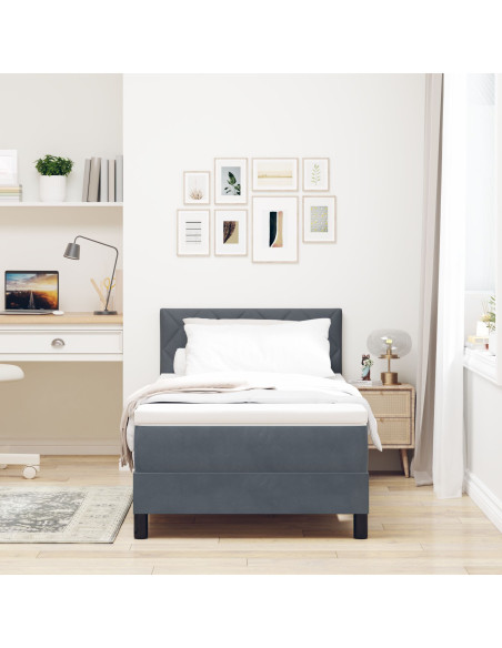 Letto Box Spring con Materasso Grigio Scuro 100x200 cm in Velluto