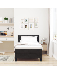 Letto a molle con materasso Nero 100 x 200 cm Velluto