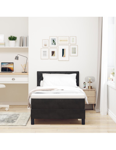 Letto a molle con materasso Nero 100 x 200 cm Velluto