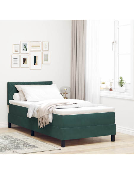 Letto a molle con materasso Verde Scuro 100 x 200 cm Velluto