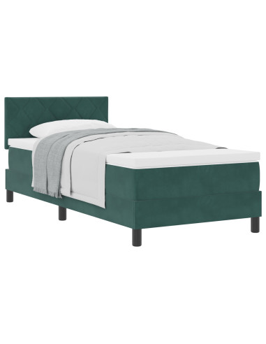 Letto a molle con materasso Verde Scuro 100 x 200 cm Velluto