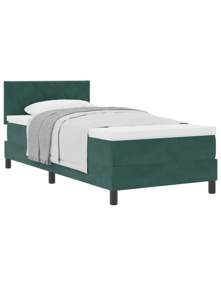 Letto a molle con materasso Verde Scuro 100 x 200 cm Velluto