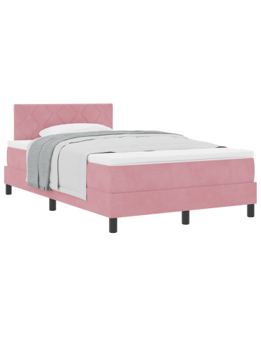 Letto a molle con materasso Rosa 120 x 200 cm Velluto