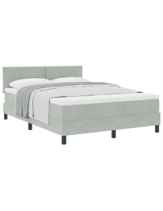 Letto a molle con materasso Grigio chiaro 140 x 190 cm Velluto