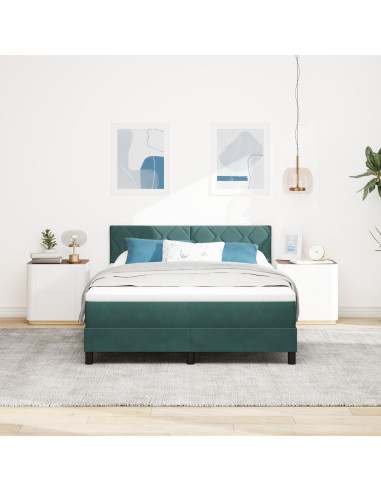Letto a molle con materasso Verde Scuro 140 x 190 cm Velluto