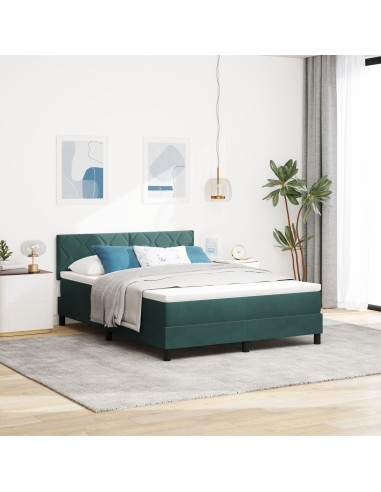 Letto a molle con materasso Verde Scuro 160 x 200 cm Velluto