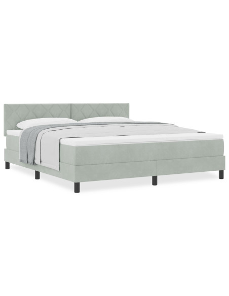 Letto Box Spring con Materasso Grigio Chiaro Super King in Velluto
