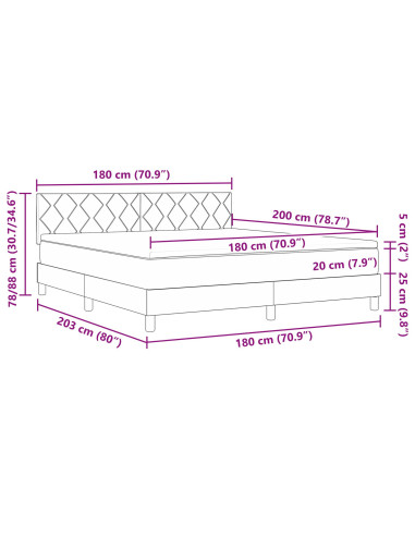 Letto a molle con materasso Grigio chiaro 180 x 200 cm Velluto