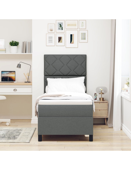 Letto con box spring  con materasso grigio scuro 80x200 cm tessuto