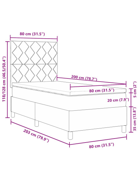 Letto a molle con materasso Crema 80 x 200 cm Tessuto