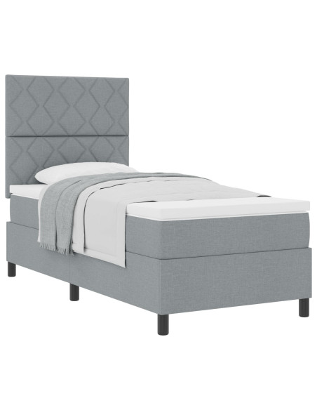 Letto Box Spring con Materasso Grigio Chiaro Singolo Tessuto
