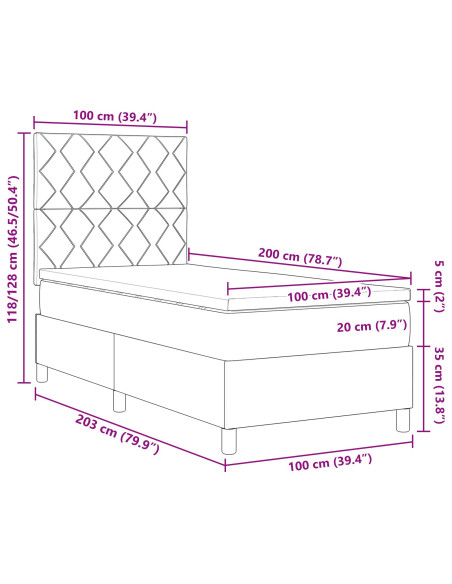 Letto a molle con materasso Grigio chiaro 100 x 200 cm Tessuto