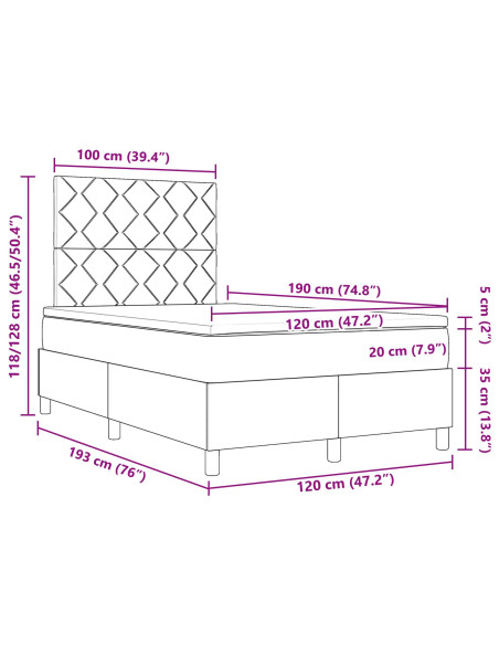 Letto a molle con materasso Grigio scuro 120 x 190 cm Tessuto