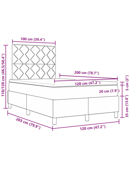 Letto con Box Spring e Materasso Taupe 120x200 cm in Tessuto