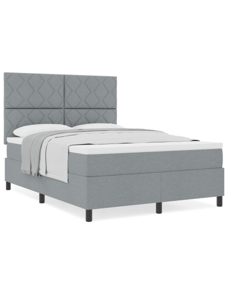 Letto con box spring  grigio chiaro 140x200 cm tessuto