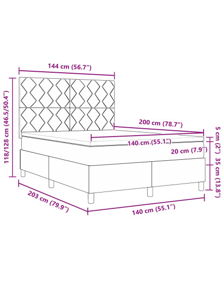 Rete a Molla con Materasso Grigio Scuro 140x200 cm Tessuto