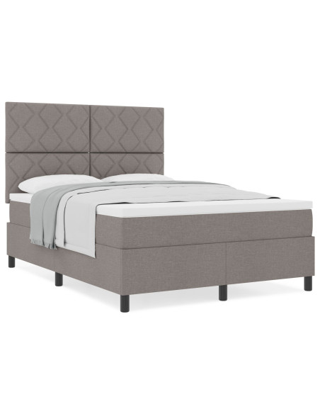 Letto Box Spring  con Materasso Taupe 140x200 cm Tessuto