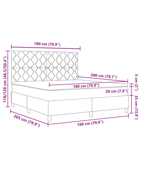 Letto a Molle  con Materasso Grigio Chiaro Super King Tessuto