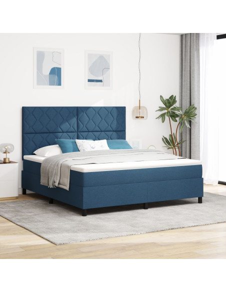 Letto Box Spring  con Materasso Blu Super King in Tessuto