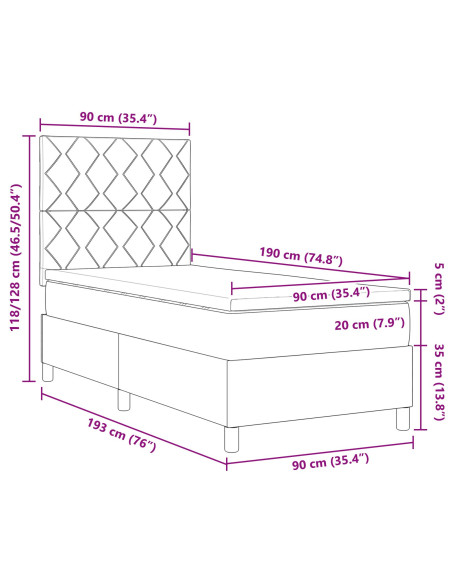 Letto box spring  con materasso nero singolo in tessuto