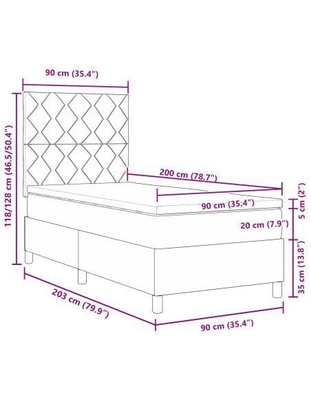 Letto a box spring  con materasso marrone scuro 90 x 200 cm