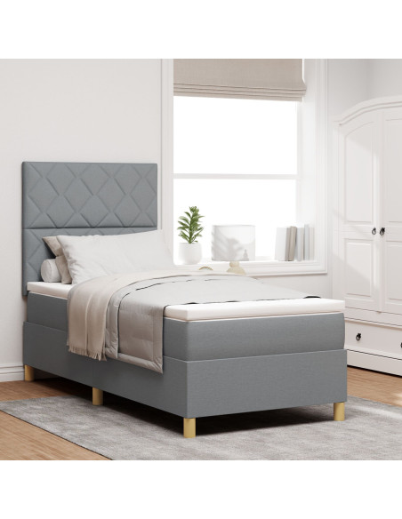 Letto con rete a molle  e materasso grigio chiaro 100x200 cm tessuto