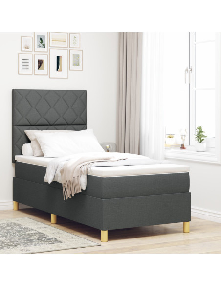 Letto a Rete  con Materasso Grigio Scuro 100x200 cm Tessuto