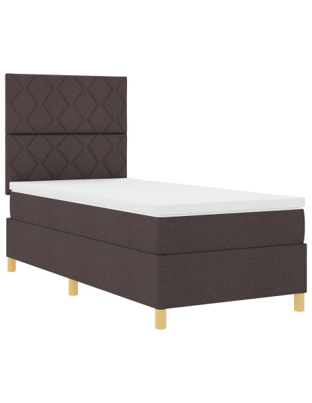 Letto con Rete a Sospensione e Materasso Marrone Scuro 100x200 cm Tessuto